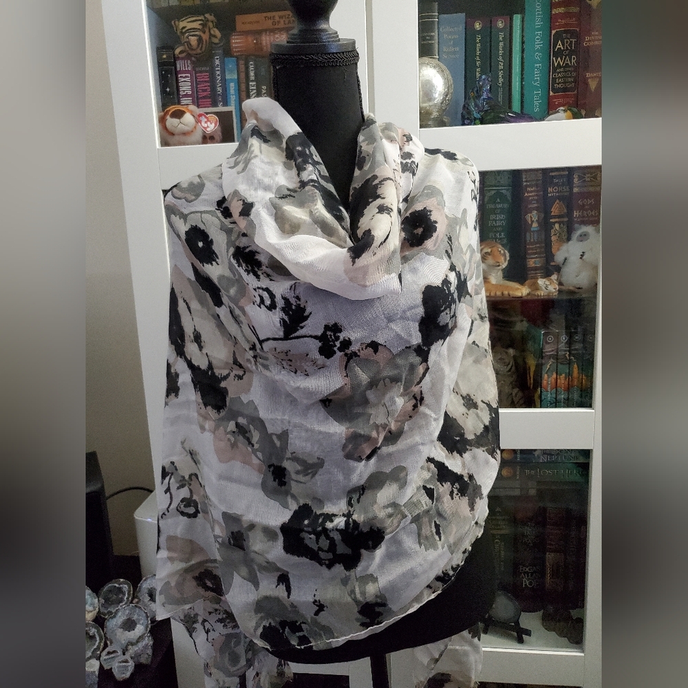 Gray and Black Sheer Wrap with Mauve Highlights